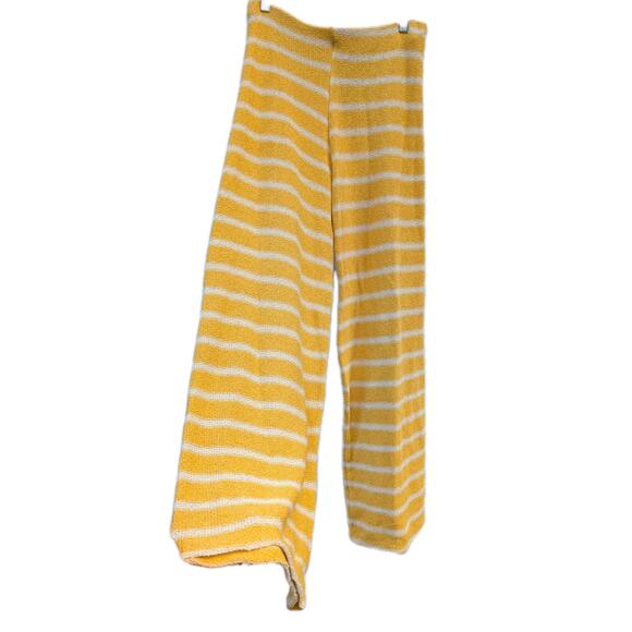 ZARA Womens yellow Striped High Waist Rustic Knit Wide Leg Trousers Size Large - Picture 2 of 7